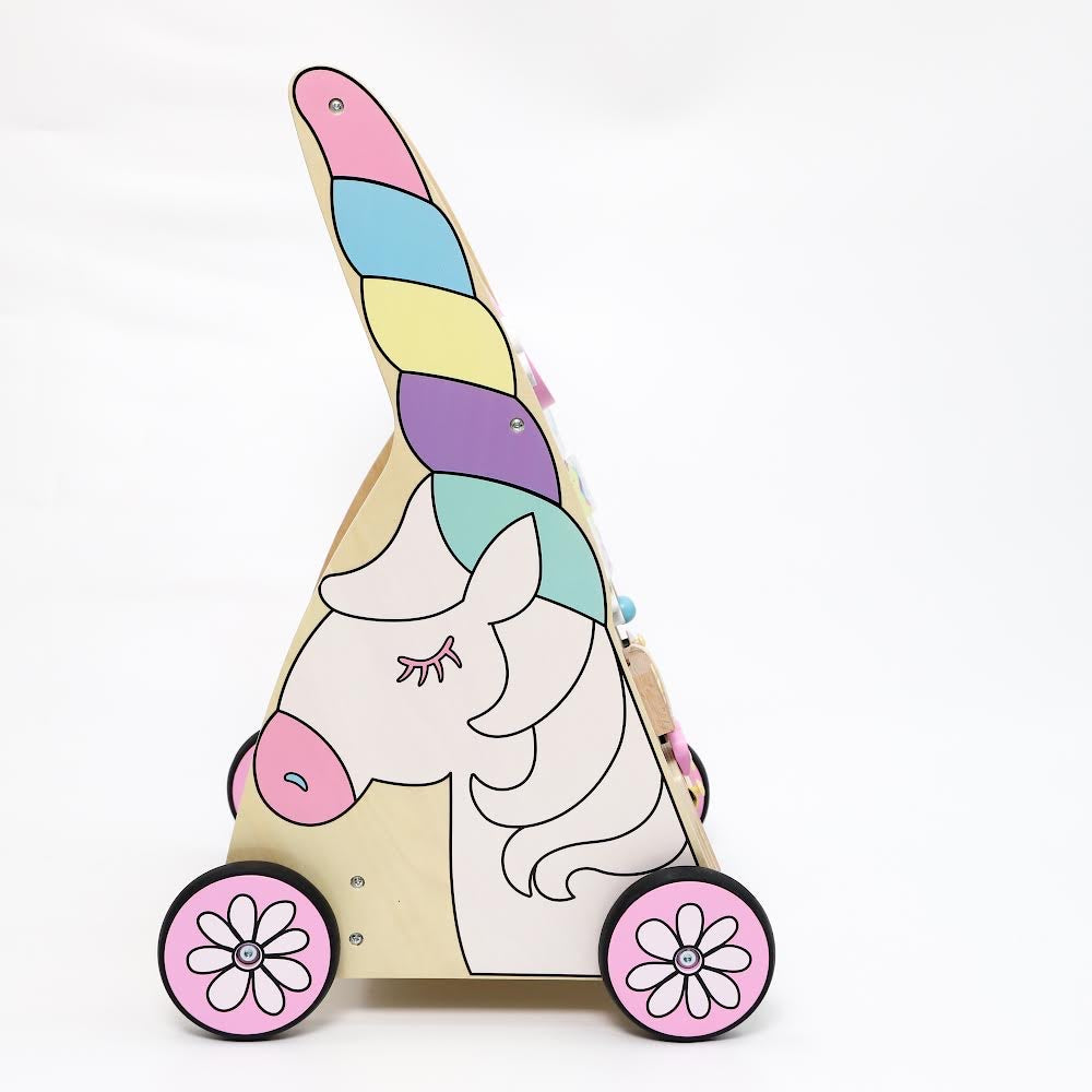 Hopscotch Squad Unicorn Wooden Baby Activity Walker with Sensory Toys
